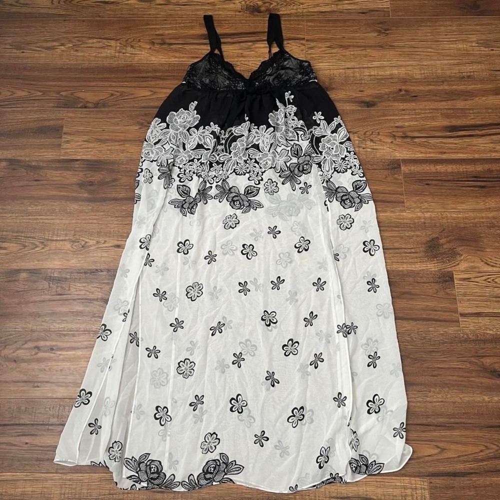 In Bloom By Jonquil Black White Lace‎ Babydoll Chemise Dress Women Medium Sheer